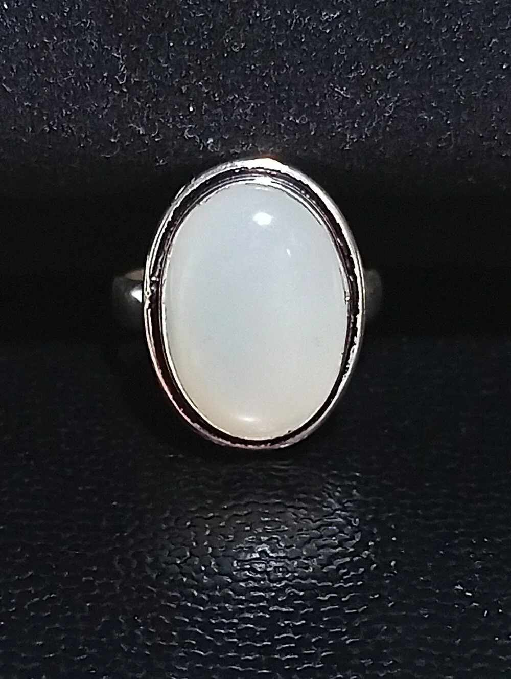 Natural White Moonstone Silver Ring Size  8